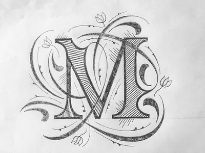 M flourishes illustration lettering texture