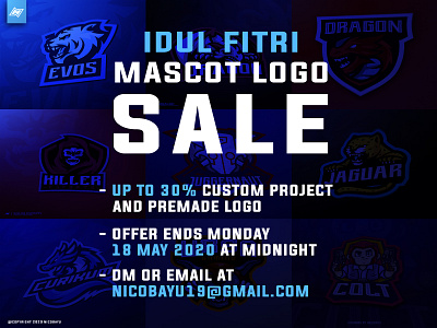 All logo projects 30 % OFF ( MASCOT LOGO SALE ) esports logo gaming gaming logo idul fitri sale logo design logo sale logotype mascot logo sports logo