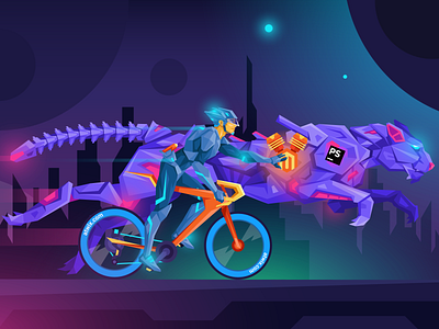 Atwix PHP Storm Plugin Illustration atwix bike cheetah cyberpunk cycling future magento neon night php storm tiger