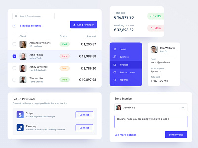 Invoicing Elements app clients components form invoice menu mobile payments table ui ux