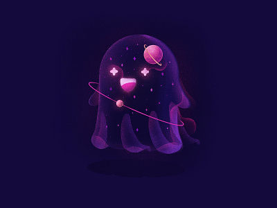 Friendly Galaxy Ghost character cute emoji galaxy ghost grain illustration noise planet procreate space stars texture