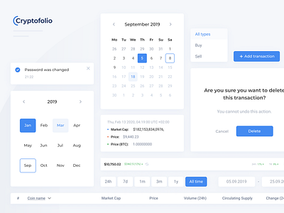 Component system - Cryptocurrency wallet app bitcoin coin component components cryptocurrency dashboard design system desktop elements etherium exchange portfolio product design style guide typography ui ux visual identity wallet