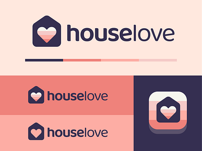 Houselove™ Concept abstract brand identity couple cute family grid home house icon logo design love minimal pink real estate soft colors