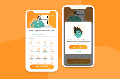 Ingredients based app concept app character character design cute design food illustration ingredients interactive orange product product design students ui ui ux ui design