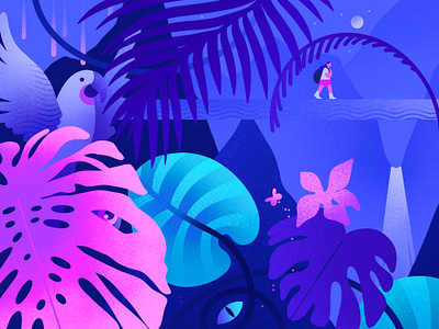 Garden of wonderful discoveries app application challenge character flat garden illustration ipadpro journey jungle minimal monstera nature parrot procreate traveler trip tropics ui ux