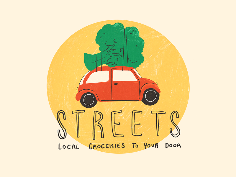 Streets greengrocers branding delivery design digital food fruit groceries illustration illustrator limited palette logo vegan vegetables