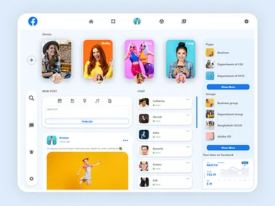 Facebook Redesign light app app ui app ui ux branding challenge creative design delivery service design designs facebook fantasy light minimal redesign social network soft ui software design ui ux xd design