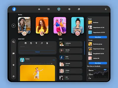 Facebook redesign Dark app app ui ux branding challenge creative design dark mode dark theme dark ui delivery service design designs facebook facebook ad minimal redesign redesign concept redesigned ui ux xd design