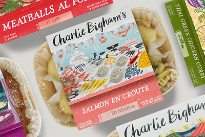 Charlie Bigham's branding colour design designer drawing fish food food illustration identity illustration illustrator market meal organic packagedesign packaging packaging design paper salmon sleeve