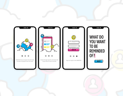 Onboarding screens ui app branding design illustration interactive mobile mobile app product product design reminder app reminders ui ui ux ui design video