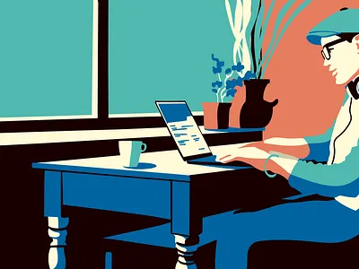 Guy with a laptop working contrast freelancer home office illustration illustrator man people vector