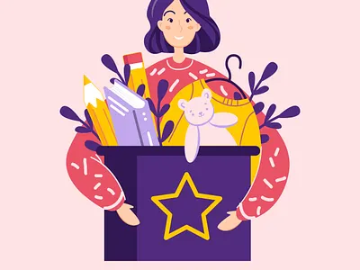 donation box box design donation girl illustration presents toys vector web