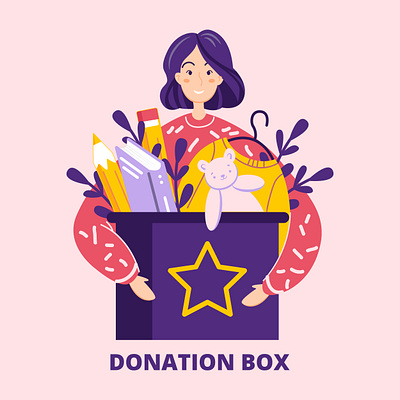 donation box box design donation girl illustration presents toys vector web