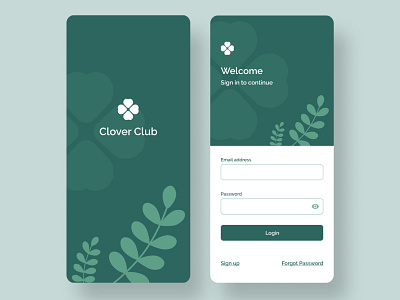 Splash Screen & Login V1 app app design app ui clover illustration illustration art ios leaf login login design login screen pattern art plant illustration splash screen splashscreen ui ui design