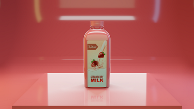 3d Pinky Strawberry Milk bottle with label 3d 3ds max 3dsmax blender bottle brand c4d design eevee illustrator label maya mobile mockup photoshop psd render