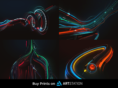 WIRES. Prints Set 3d abstract artstation blue cyberpunk dark glass glow green neon poster print red sci fi scifi spiral texture wallart wire yellow