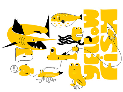 big pond life animal branding cartoon character colour design dribbble fantasy fish food frog fugu illustration marlin mascot sashimi sealife shrimp sushi