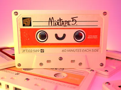 Let's dance! 🎶 3d c4d cassette character cinema4d cute design face illustration k7 mixtape modeling orange pictoplasma pink record retro vintage