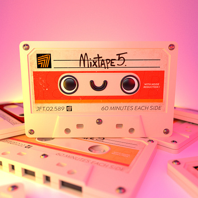 Let's dance! 🎶 3d c4d cassette character cinema4d cute design face illustration k7 mixtape modeling orange pictoplasma pink record retro vintage