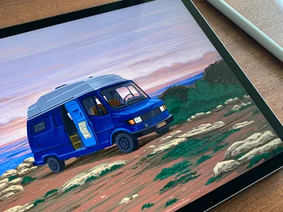 Camper Van - 2 🚐 campervan design illustration illustration art illustrator ipadpro ipadproart nature nature illustration procreate procreate app procreate art sea travel traveling