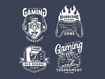 Gaming Emblems Set 80s 80s style adobe illustrator animated animated gif emblem gaming gaming logo gif graphic design monochrome vector vector design vector illustration vintage vintage logo
