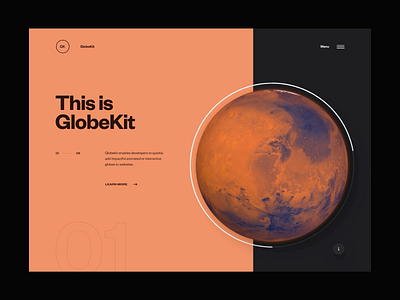 GlobeKit Website Preview - Menu Transition animation clean design globe interactive interface layout minimal transition ui ux web design webgl website