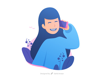 The girl is calling someone calling character design flat girl illustration modern smartphone socialmedia ui ux vector voice call woman