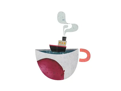A cup of sea boat digital illustration illustration paper art papercut sea tea cup