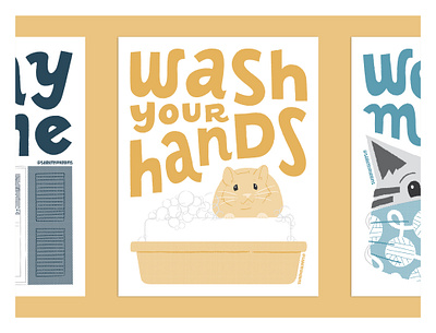 Stop the Spread of COVID-19: Wash Your Hands graphic design hamster hand lettering hand washing illustration illustrator poster typography vector