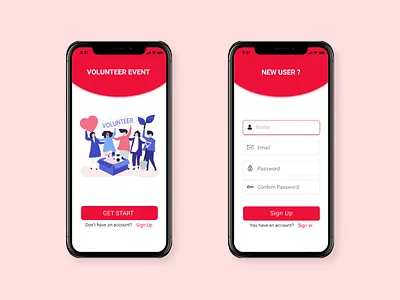 Volunteer Event Sign Up screen ui design sign up