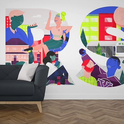 RSJ Mural community education illustration letters mural residence school student university