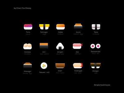 DailyUI #055 2 - Icon set: Sushi (Vibrant version) daily 100 challenge daily ui dailyui dailyui 055 dailyuichallenge design icon icon set icon sets icons sushi sushi icon ui ui 100day ui design uidesign