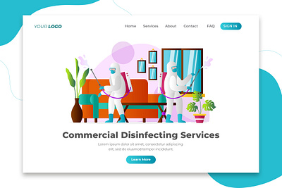 Commercial Disinfecting Services - Landing Page app business character concept design disinfection flat home illustration landing man page protection quarantine service site template vector virus web