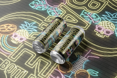 Dreama Colada - Milkshake IPA with Pineapple, Coconut, & Orange beer beer art branding craft beer craftbeer design illustration label logo midnight mockup neon neon colors neon green neon light neon lights neon sign package package design photoshop