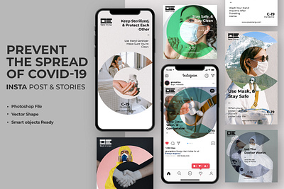 Corona Virus Covid-19 Instagram Stories & Post background banner concept corona coronavirus covid 19 design disease health icon illustration instagram quarantine stay home sticker stories symbol template vector virus