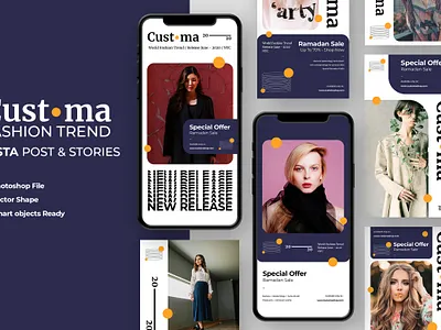 Customa - Fashion Trends Instagram Story Template agency business creative fashion frame graphic illustration media mobile modern pack photo photography set social stories story template trend trendy