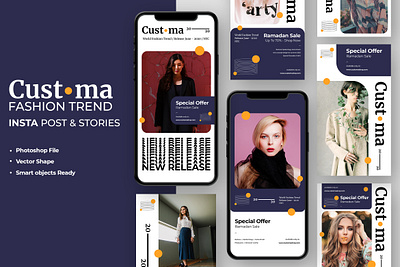 Customa - Fashion Trends Instagram Story Template agency business creative fashion frame graphic illustration media mobile modern pack photo photography set social stories story template trend trendy