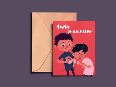 Happy quarantine boys brothers design illustration light postcard quarantine red