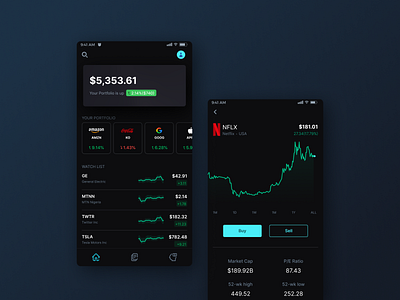 Dark mode exploration dark mode dark theme dark ui investing investment mobile mobile app design mobile design mobile ui