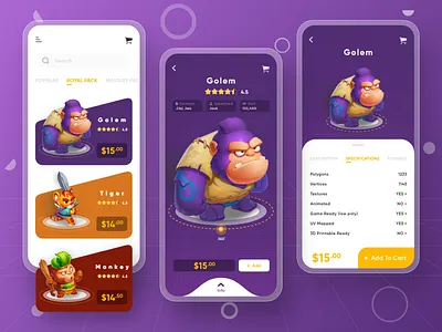 3D object store app 3d object app app design application designer drawing fireart flat forecast game illustration linework mobile store studio ui ui design ux xd