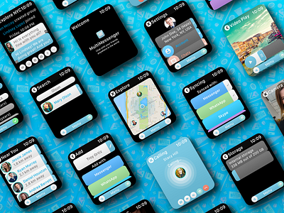 Messenger WatchOS UI Design - Multiple Screen View! 44mm app apple design flat illustrator kit logo minimal redesign ui user experience user interface user interface design ux vector watch watchos web website