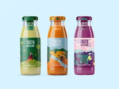Tasty Adventura Juice label design adventura baku brand identity branding design green illustration illustrator juice juice label desin juice logo juicy label logo logo design logodesign logotype orange purple