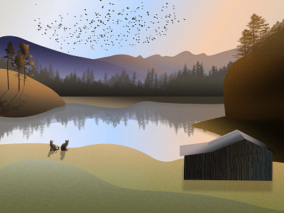 Sunrise on the Lake 2d environment flat flat illustration illustration lake landscape mountains sunrise sunset vector