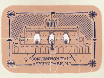 Asbury Park Convention Hall design distressed illustration new jersey pastel vintage