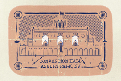 Asbury Park Convention Hall design distressed illustration new jersey pastel vintage