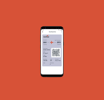 Daily UI 024 - Boarding Pass airline airport android boarding pass dailyui dailyuichallenge day24 design dribbble figma flights houston identity plane qr code san francisco ticket travel ui uidesign