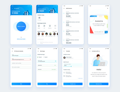 Earn Money App awsome bank account blue card colour design earn enroll flat hello hello dribble illustration mobile app money app notification pay recharge refer transaction vectorart