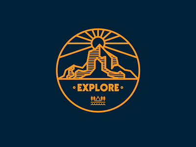 Explore logo adventure badge brand climb design draw drawing explore graphic design hike icon identity illustrate illustration logo mountains outdoors sun