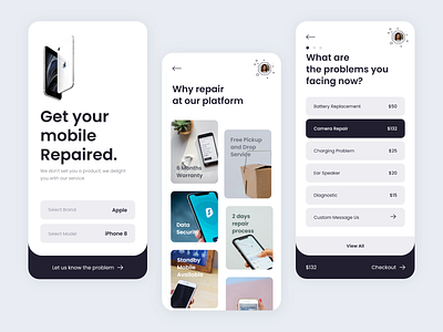 Mobile Repair 1.0 adobe xd adobexd blackandwhite brand dashboard illustration interface design ios app minimal minimal design minimalism mobile mobile app mobile app design mockup payment redesign repair repair mobile repair shop