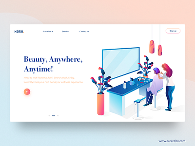 NORA art barber beauty clean color design drawing haircut hero home illustration minimal onboarding online salon saloon ui ux vector website